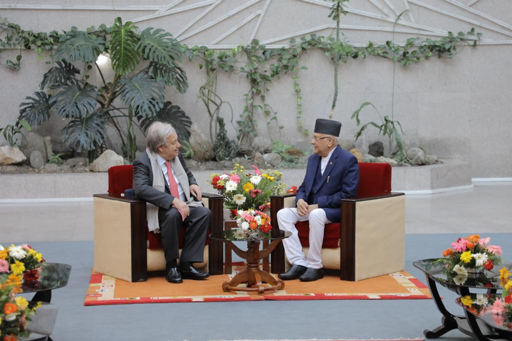 संयुक्त राष्ट्रसङ्घका महासचिव एन्टोनियो गुटेरेस र नेकपा एमालेका अध्यक्ष केपी शर्मा ओलीबीच भेटवार्ता