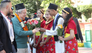 महासचिव गुटेरेस ललितपुरको पुलचोकमा  संयुक्त राष्ट्रसङ्घ भवनमा आयोजित स्वागत समारोहमा सहभागी