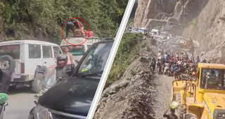 चितवन इच्छाकामनाको मुग्लिन–नारायणगढ  सडकमा माथिबाट ढुंगा खस्दा एम्बुलेन्स र माइक्रोबसमा क्षेती 