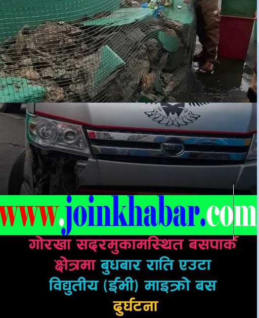 गोरखा बसपार्कमा ईभी माइक्रो दुर्घटना : वाटर फाउन्टेन र पार्किङमा रहेको ट्याक्सीमा ठक्कर